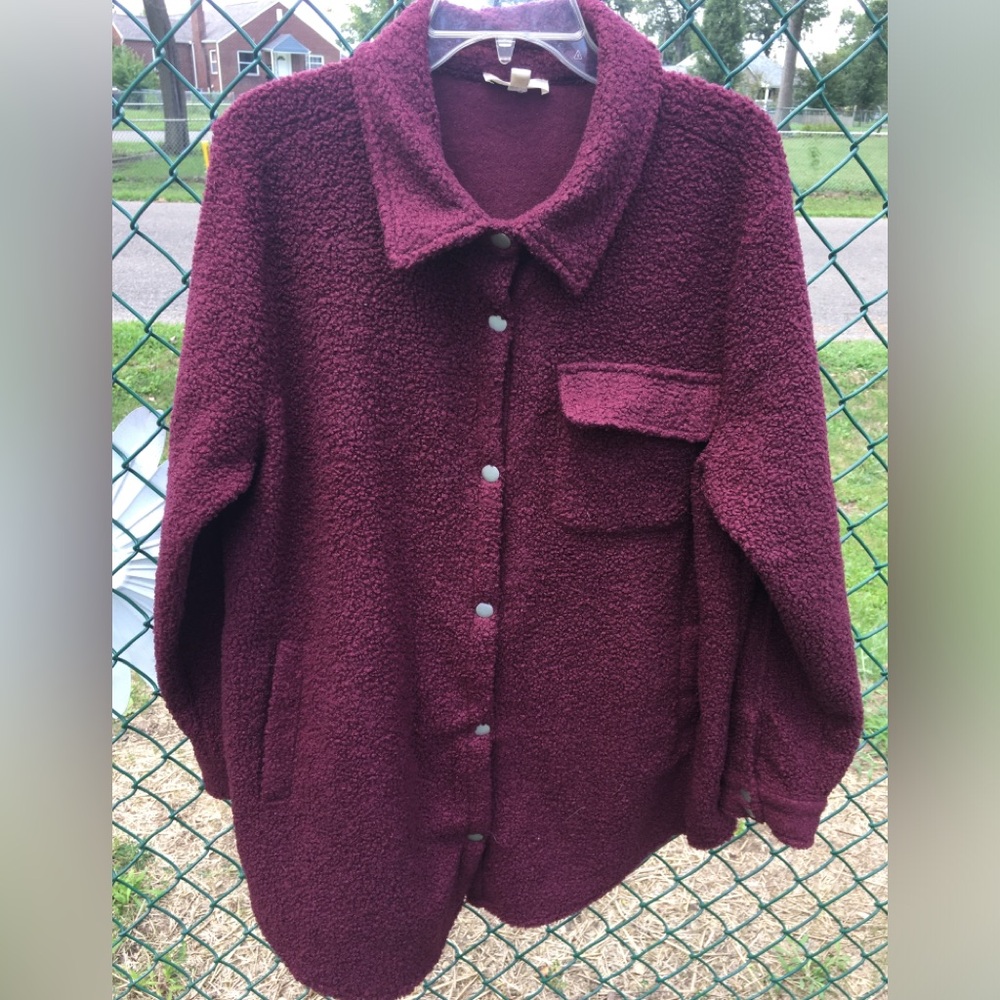 Wine Color Teddy Shacket